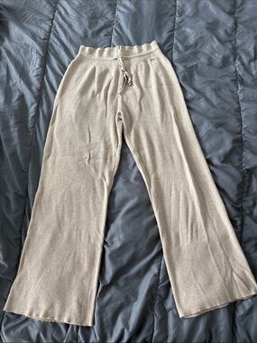 Uniqlo Beige Ribbed Wide-Leg Knit Pants